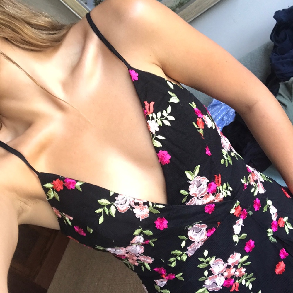 Embroidered Floral and Black Skort Romper